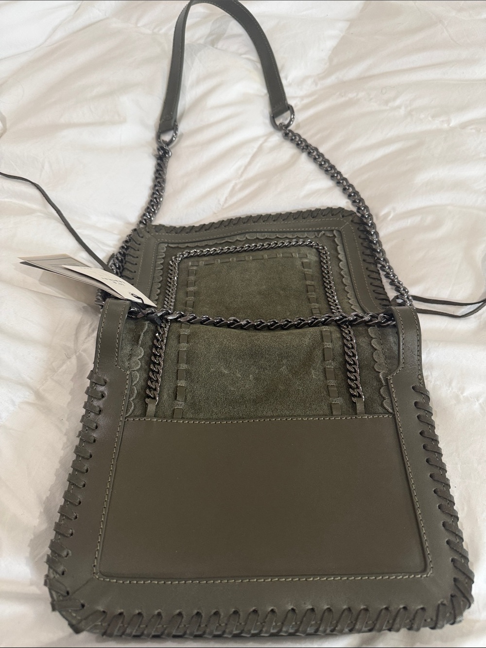 Zara nwt Olive Green Suede & Leather Chain Crossbody Bag - Picture 9 of 13